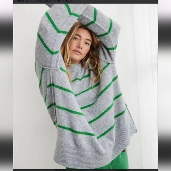 aerie Sweaters - Aerie Gray and Green Striped Sweater